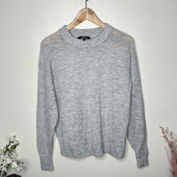 QUINCE Baby Alpaca-Wool Diamond Stitch Crew Light Gray Sz S {3W40} - Picture 2 of 5